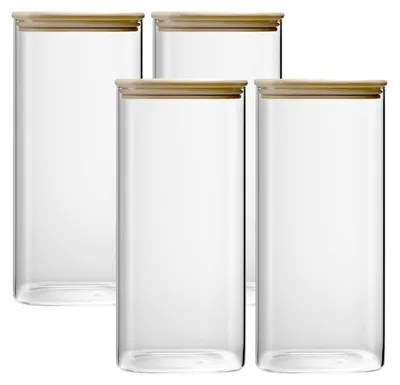Produktbild von Set aus 4 Glas-Aufbewahrungsboxen mit Bambusdeckel