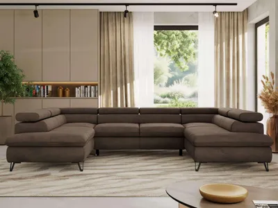Produktbild von Ecksofa mit Schlaffunktion, Bettkasten, U-form, einstellbare Kopfstützen, Wohnzimmersofa - PABLO U - Velvet - Braun
