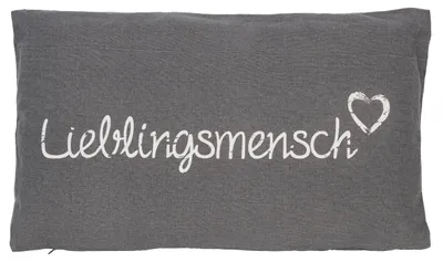 Produktbild von KAMACA Lieblingsmensch Kissen 30x50 cm Flauschig gefülltes Kuschelkissen grau mit Aufschrift und Reißverschluss Geschenk für Partner, Freundin, Kollegen oder Familie Bezug aus 100% Baumwolle (GRAU)