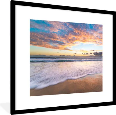 Produktbild von MuchoWow® Gerahmtes Poster Strand - Wolken - Wasser 40x40 cm - Poster mit Schwarzem Bilderrahmen Wandposter Rahmen Foto Bilder - Poster - Plakat im Rahmen
