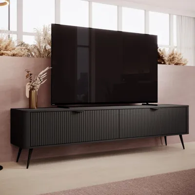 Produktbild von Lowboard TV-Schrank FLORE 200 cm Schwarz Geriffelt Modern