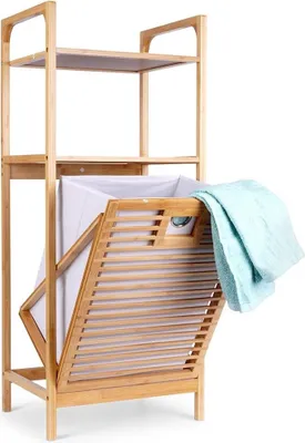 Immagine prodotto di Mensola da bagno con cesto per la biancheria in bambù e tessuto sostenibili