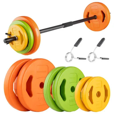 Produktbild von Tunturi Langhantel set für Aerobic - Pumpset 20 kg - Hantelset mit Langhantel - Hantelscheiben und Federverschlüsse - Krafttraining