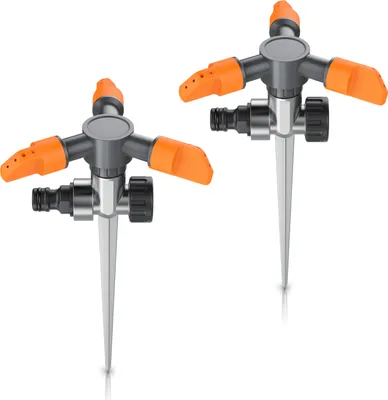 Produktbild von Brandson 2x Kreisregner, 3-fach Rasensprinkler mit Erdspieß, 360° Flächenregner, Sprühregner, für Flächen bis 150 m², 14 cm lang, (1-St), 3 Arm Sprinkler, 45° - 90° Winkel, 7m Reichweite, robuster Spike