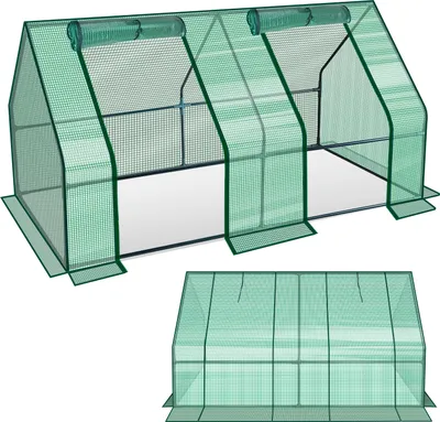 Produktbild von TolleTour Mini Gewächshaus 180x90x90cm Foliengewächshaus für draußen Treibhaus mit Reißverschluss und 2 Fenstern Gitternetzfolie Grün