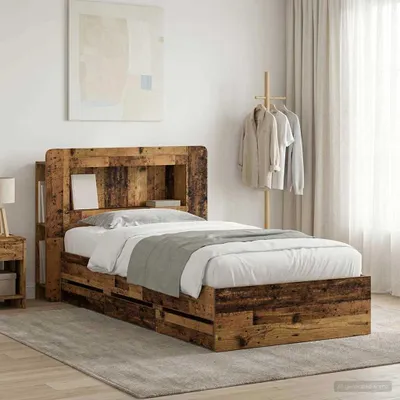 Zdjęcie produktu dla Maison Exclusive - Łóżko z pojemnikiem na pościel i zagłówkiem z drewna odzyskanego, wymiar 80 x 200 cm