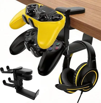Produktbild von 2-in-1-Kopfhörerhalterung, Controllerhalter, 360°-Halterung für Gaming-Headsets mit Kabelmanagement, klembar