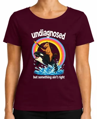 Imagen del producto de Camiseta para mujer con el texto "Indiagnosticado, pero algo no está bien", diseño "Pferd Statement", color burdeos, talla S