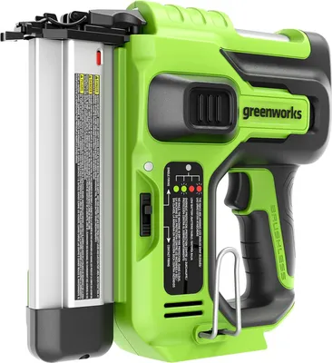 Image de Greenworks GD24BN Pistolet à clouer sans fil, capacité de 110 clous, 110 pièces/min pour clous 18GA de 20-50 mm, cloueur sans fil SANS batterie 24V & chargeur