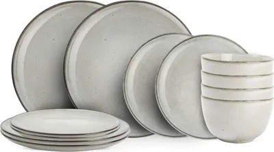 Produktbild von ONA Geschirrset Freckles Grün 12-teilig / 4 Personen - 4 Dinner-Teller, 4 Frühstücksteller und 4 Schalen
