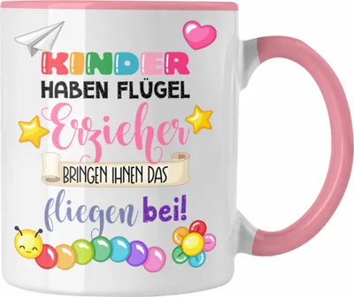 Produktbild von Trendation - Erzieherin Tasse Geschenk Danke Dankeschön Abschiedsgeschenk Beste Kindergärtnerin Spruch Kinder Haben Flügel (Rosa)