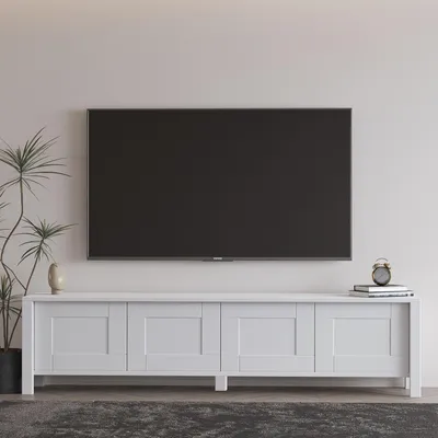Obrázok produktu pre Skye Decor, kvalitný televízny stojan (s rodičovským zámkom) – biela farba, 160 cm, 100% melamín