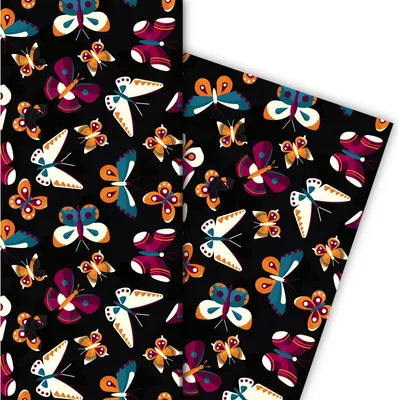Produktbild von Schmetterlings Geschenkpapier im Retro Look, schwarz - G8250, 32 x 48cm