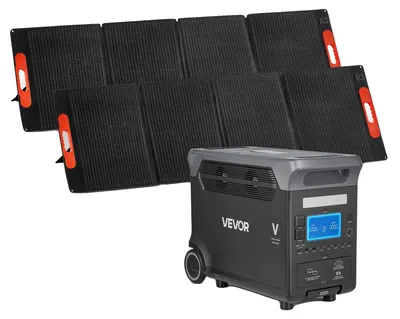 Productafbeelding van VEVOR Draagbare Powerstation, met 2 zonnepanelen van 200W, 3000W zonnegenerator, 3072Wh LiFePO4-accu en 13 aansluitingen, ideaal voor noodsituaties thuis, kamperen en reizen met een camper