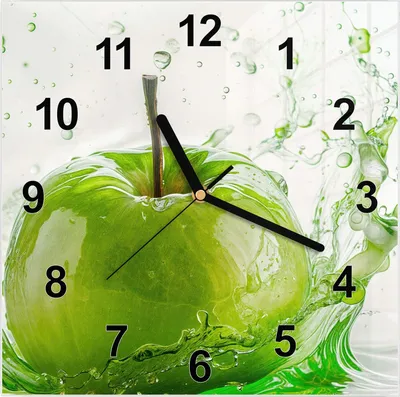 Produktbild von Wanduhr aus Glas mit Motiv Splash Apfel- 30 x 30 cm - inkl. Aufhängesystem