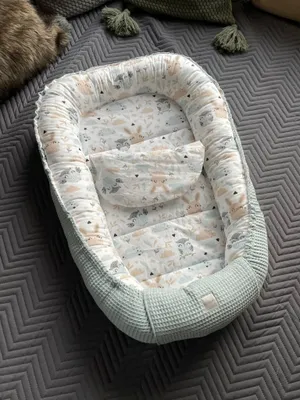 Produktbild von Waffelpique MINZE/ HASE Beige Babynestchen Unterlage 2 Tlg SET Babynest Wicleklunterlage Reisebett Babydecke Babyausstattung 2 Seitig PREMIUM Geschenk
