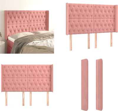Produktbild von vidaXL Kopfteil mit Ohren Rosa 147x16x118/128 cm Samt - Kopfteil - Kopfteile - Bett-Kopfteil - Bettkopfteil