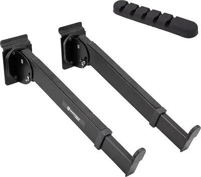 Immagine prodotto di - Support per tastiera da fissare a pannelli a griglia - Coppia - Metallo nero - Regolabile, con imbottitura in schiuma, ideale per studio o casa - Completo di clip in silicone per cavi