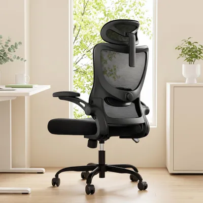 Productafbeelding van Marsail ergonomische bureaustoel met verstelbare lendensteun, hoofdsteun en armleuningen. In hoogte verstelbaar met kantelfunctie, kleur: zwart - donker