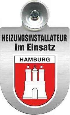 Produktbild von Einsatzschild mit Saugnapf - Heizungsinstallateur - im Einsatz incl. Regionenwappen nach Wahl 393817 Color - Region Hamburg