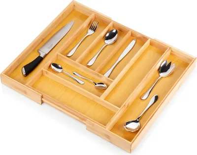 Produktbild von Vilde | Besteckkäste - aus Bambus - 35,5-54,5x45,5 cm - Ausziehbar - Platzsparend - Hochwertig