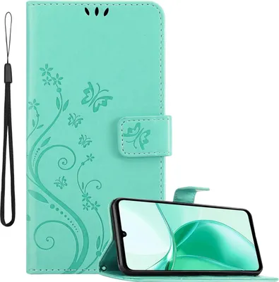 Immagine prodotto di Cadorabo cover per ZTE Blade A35 / A55 cover in FLORAL TURQUOISE cover protettiva in design floreale con chiusura magnetica, funzione stand e slot per carte Book Case Cover