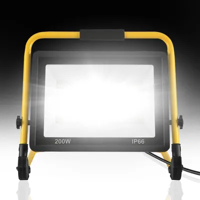 Produktbild von LZQ 2x100W LED Kaltweiß Baustrahler Arbeitsleuchte 16000LM Warmweiß Austellenlampe LED Fluter Floodlight mit IP66 Wasserdicht, 3M Kabel und Faltbarer Ständer für Werkstatt Baustelle Garage
