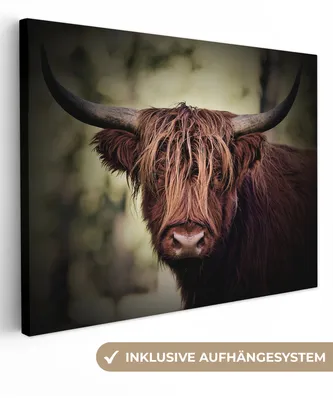 Produktbild von MuchoWow® - Leinwandbilder - Schottischer Hochländer - Licht - Porträt - Natur, Wandbild, Wanddeko Bilder Wohnzimmer, 120x90 cm