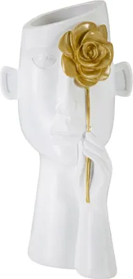 Zdjęcie produktu dla o Ferretti wazon twarz z kwiatem 14x13x27 cm białe złoto