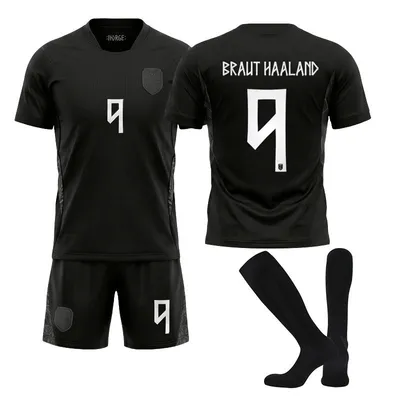 Immagine prodotto di #9 BRAUT HAALAND Maglia da calcio della Norvegia per le partite in trasferta dei Mondiali 2026, disponibile per bambini e adulti. TAGLIA:M