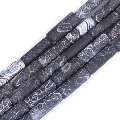 Achat Perlen 4x13mm, Schwarzer Edelstein, 15 Zoll Strang, Chakra