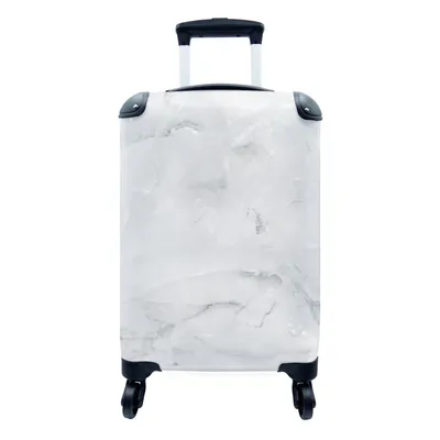 Produktbild von MuchoWow® Koffer Handgepäck Trolley Rollkoffer Kleine Reisekoffer mit 4 Rollen - Marmor - Weiß - Grau - Cabin Size < 55x40x23 cm & 55x40x20 cm - Fotokoffer - Kabinenkoffer - Boardgepäck - Reise-Box - Reisekoffer - Reisegepäck - Koffer mit Bild - Trolley für Kinder