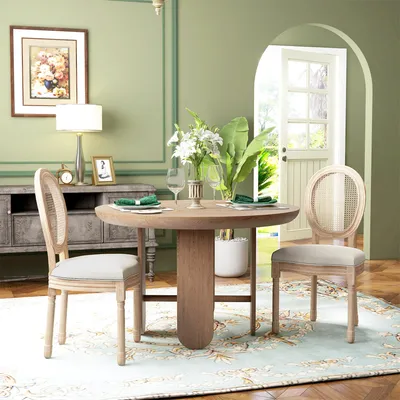 Produktbild von Esszimmerstühle 2er Set, Wienergeflecht-Optik Vintage, Küchenstühle Retro, Kautschukholz, Cremeweiß | 57 x 48 x 96 cm | 11 kg