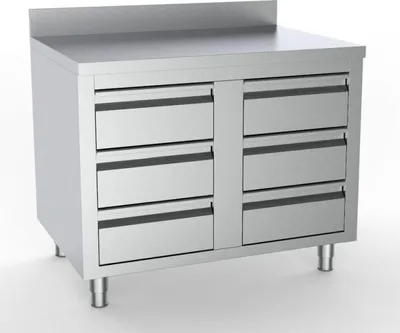 Immagine prodotto di Mobile da lavoro Combisteel con 6 cassetti, bordo rialzato, acciaio inox, 1000x700x850 mm