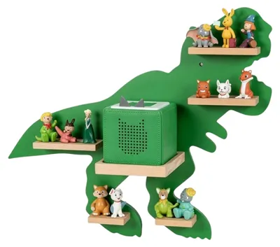 Produktbild von Relaxdays Toniebox Regal, magnetisch, für Musikbox & 35 Tonies, Dino, HxBxT: 45 x 59 x 15 cm, Toniefigurenregal, grün