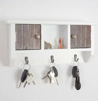 Produktbild von Schlüsselbrett HWC-A48, Schlüsselkasten Schlüsselboard mit Türen, Massiv-Holz MVG- shabby braun-weiß