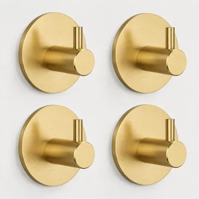 Produktbild von Klebehaken rund 4er Set gold Edelstahl wasserfest ohne Bohren Küche Bad