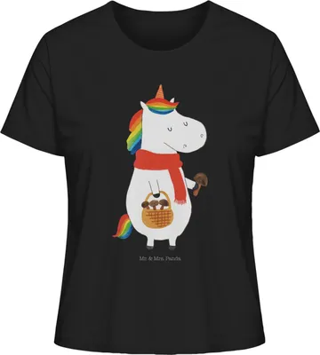 Produktbild von Mr. & Mrs. Panda Oberteil Damen Einhorn Pilz Größe S - Schwarz - Geschenk, Motivation, Basic T-Shirt, Einhörner, Pilze, Unicorn, Spruch, Jersey Shirt, Baumwoll