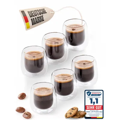 Produktbild von LAPRESO® Espresso Gläser Doppelwandig | Thermogläser Kaffeegläser Teegläser | Gläser Set 80 ml 6 Stück | Thermogläser Doppelwandig Kaffeetasse