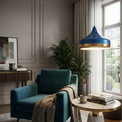Produktbild von Opviq, Moderne blaue Pendelleuchte, Metallkörper, Ø36 h:26 cm, höhenverstellbar 42-122 cm, E27 Fassung, max. 40 W, IP20, ideal für Hotel & moderne Räume.