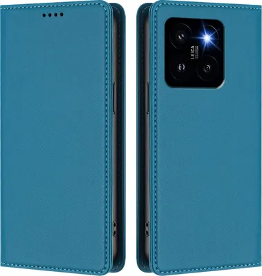 Image de Etui en cuir pour Xiaomi 14 Pro, étui magnétique en cuirPolyuréthaneavec support Lake blue