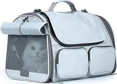 Produktbild von Katzentransportbox, faltbare Hundekasten -Reisetasche, Katzen/Hunde 22 kg, hellgrau, groß