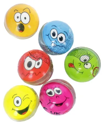 Produktbild von 6 Stück Flummi Smiley Motive 6fach sortiert - ca. 3,2 cm Durchmesser