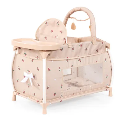 Produktbild von Bayer Design 62824AA Puppenbett mit integriertem Hochstuhl, Esstablett, Mobile, Bettdecke, Kissen, modern, für Puppen bis 46 cm