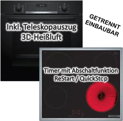 Produktbild von Herdset Bosch Backofen 71 Liter AirFry mit Elektrokochfeld Edelstahlrahmen autark, 60 cm