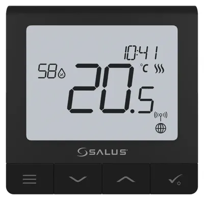 Produktbild von Salus QUANTUM Raumthermostat, SCHWARZ, wiederaufladbar, Akku, mit großem Display, 1 Stk.