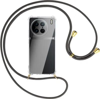 Produktbild von Handykette Backcover-Schutzhülle mit Band (Metall goldfarben) für vivo X90 Pro (V2242A, 6.78'') - dunkelgrau