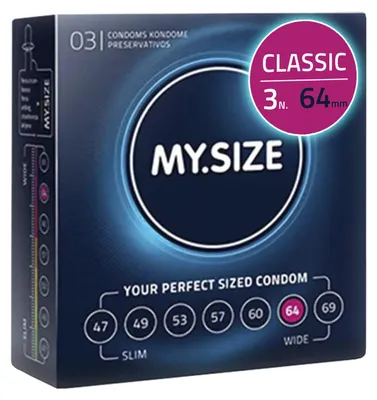 Produktbild von MY.SIZE Classic Kondome 64 mm – 3 Stück – Maßkondome aus Latex – Befeuchtet – Passgenaue Größe