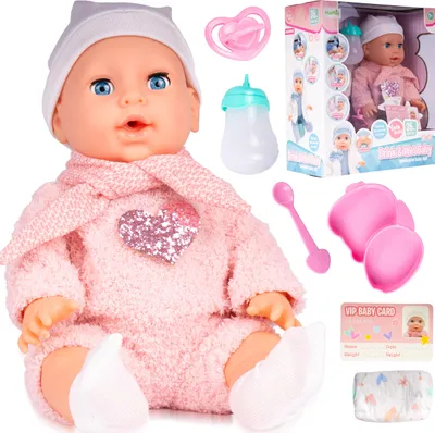 Zdjęcie produktu dla Malplay lalka bobas w ubranku 35cm lalka niania zestaw smoczek wydaje dźwięki od 18 miesięcy prezent