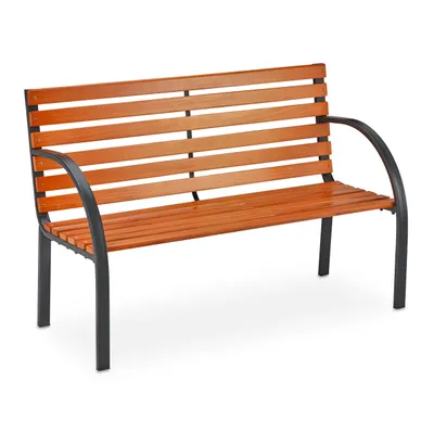Produktbild von Relaxdays Gartenbank, 2 Sitzer, Holzstreben, rustikal, Balkon & Terrasse, Sitzbank, HBT 83,5x123x56 cm, braun/schwarz